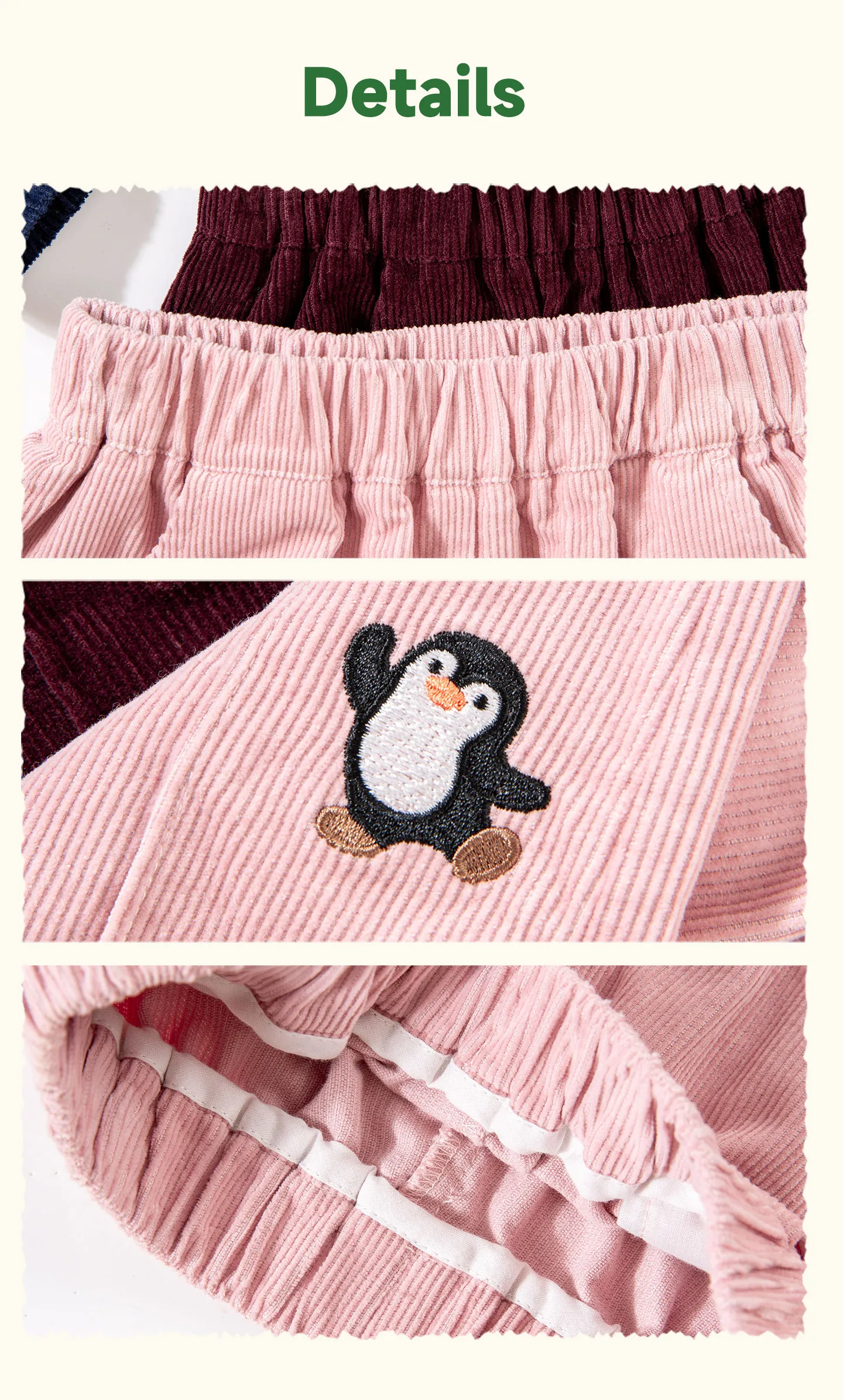 Amila 2026 Herbst Neue Kinder-Freizeithose mit seitlicher Pinguin-Verzierung Vintage Niedliche Atmosphäre Vielseitige Hose – Detail 8