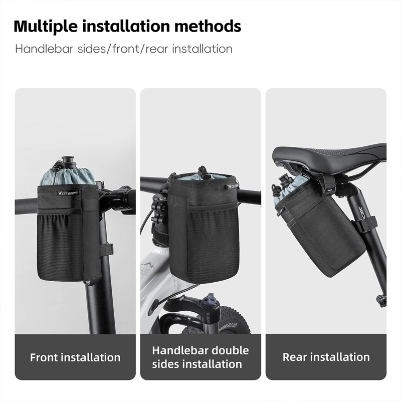 WEST BIKING Bicycle Water Bottle Bag 1L Large Capacity Insulated Handlebar Water Bottle Bag Outdoor Cycling Kettle Carrier Bag