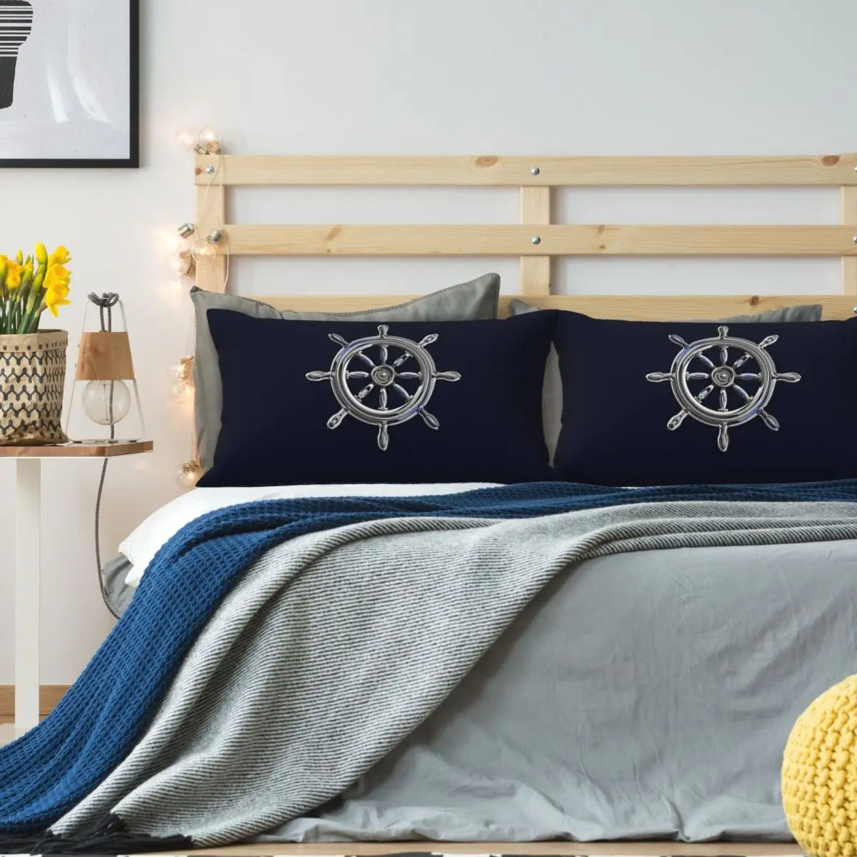 Chrome Style Nautical Wheel Applique Rectangle Linen Pillowcase Cushion Cover Polyester Decorative Bed Home Comfort Throw Pillow