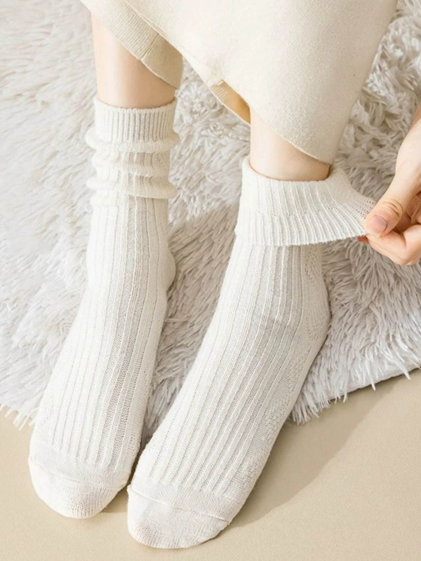 Осень-зима, теплые шерстяные кашемировые термобелье, высокие длинные чулки, женские домашние носки-тапочки, милые термояпонские однотонные чулки