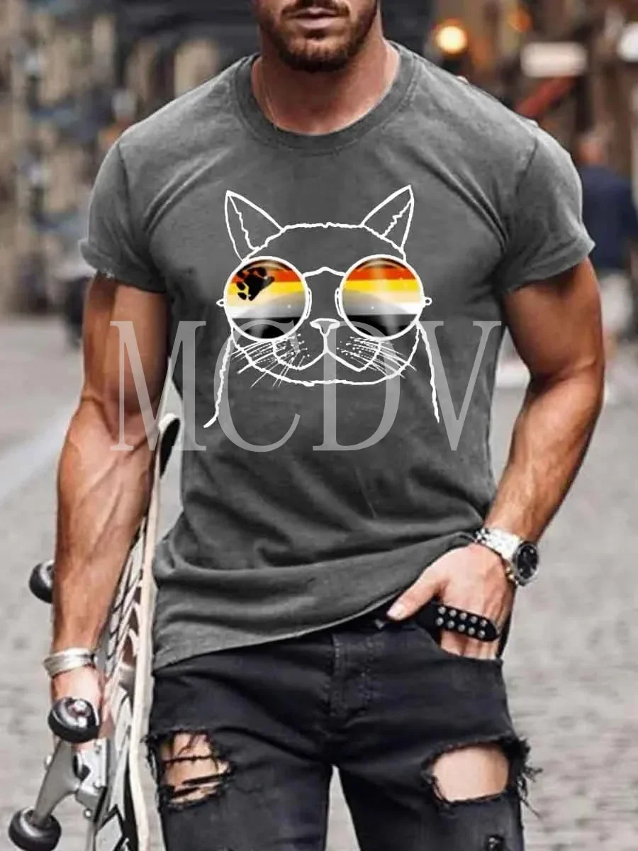 2023 Summer Men's Printed Casual Crew Neck Short Sleeve T-Shirt LGBT Cool Cat Bear Flag Bear Pride 3D Printed T Shirt