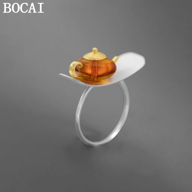 

Новое модное кольцо BOCAI из серебра S925 в китайском стиле с янтарной вставкой в виде ракушки, подарок для женщины