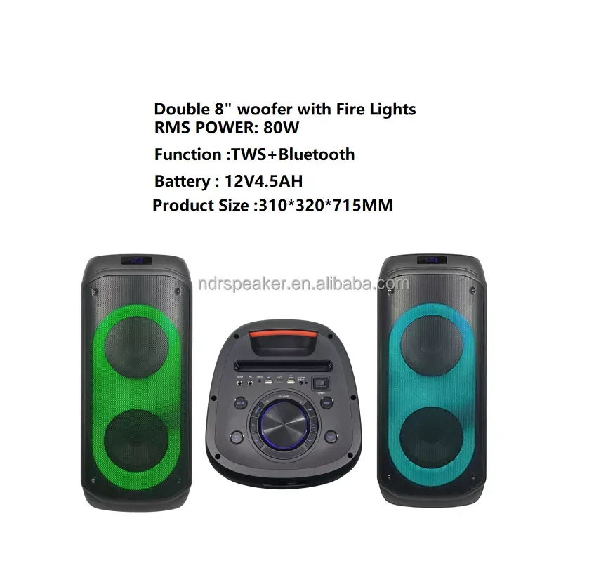 New Bluetooth Pa Speakers System Outdoor Powered Party Box DJ Par Speaker Professional Dual 8'' Bass Active Tower Trolly Speaker