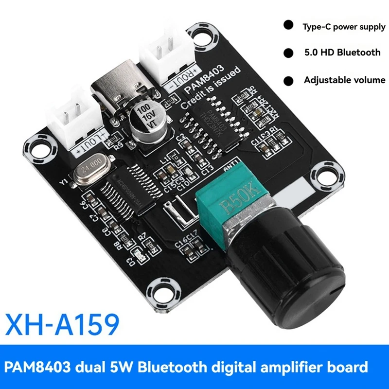 Type-C 5W+5W Mini PAM8403 Bluetooth-Compatible Digital Amplifier Board With Adjustable Volume Amplifier Module DC5V