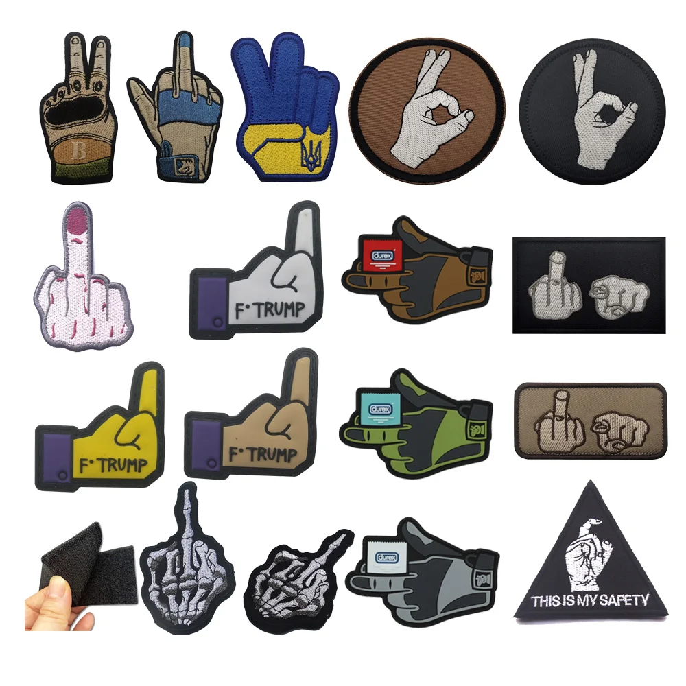 Outdoor Finger Sets Embroidered Cloth Attached Skull Finger PVC Rubber Magic Badge Morale Backpack Patches for Clothing