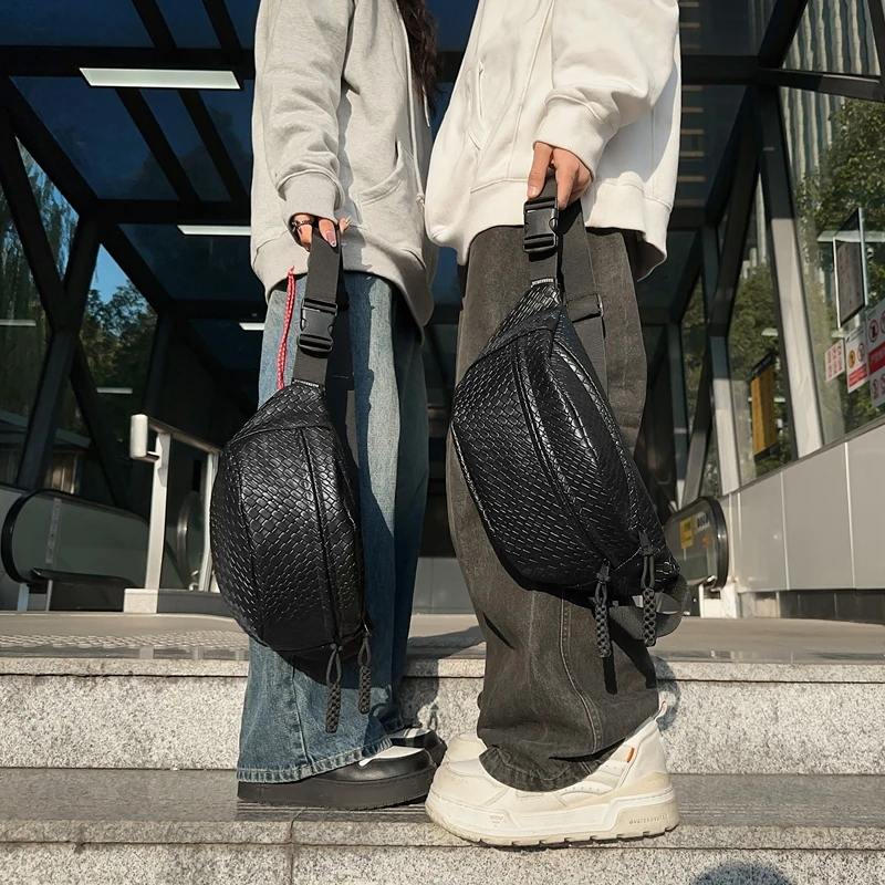 Męska torba na talię Skórzana torba na ramię o dużej pojemności Unisex Tkana torba na klatkę piersiową Modne torby na ramię Crossbody Wysokiej jakości torby na pasek