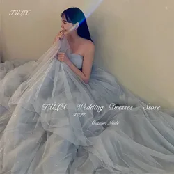 TULX Princess Sparkly A-line Evening Dress Strapless Customized Tulle Pleat Corset Korea Formal Prom Dress Evening Gown Bridal