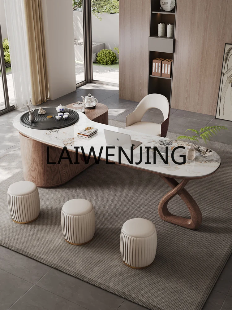 

Solid Wood Tea Table Modern Minimalist Office with Tea Set Integrated Stone Plate Kung Fu Brewing Table