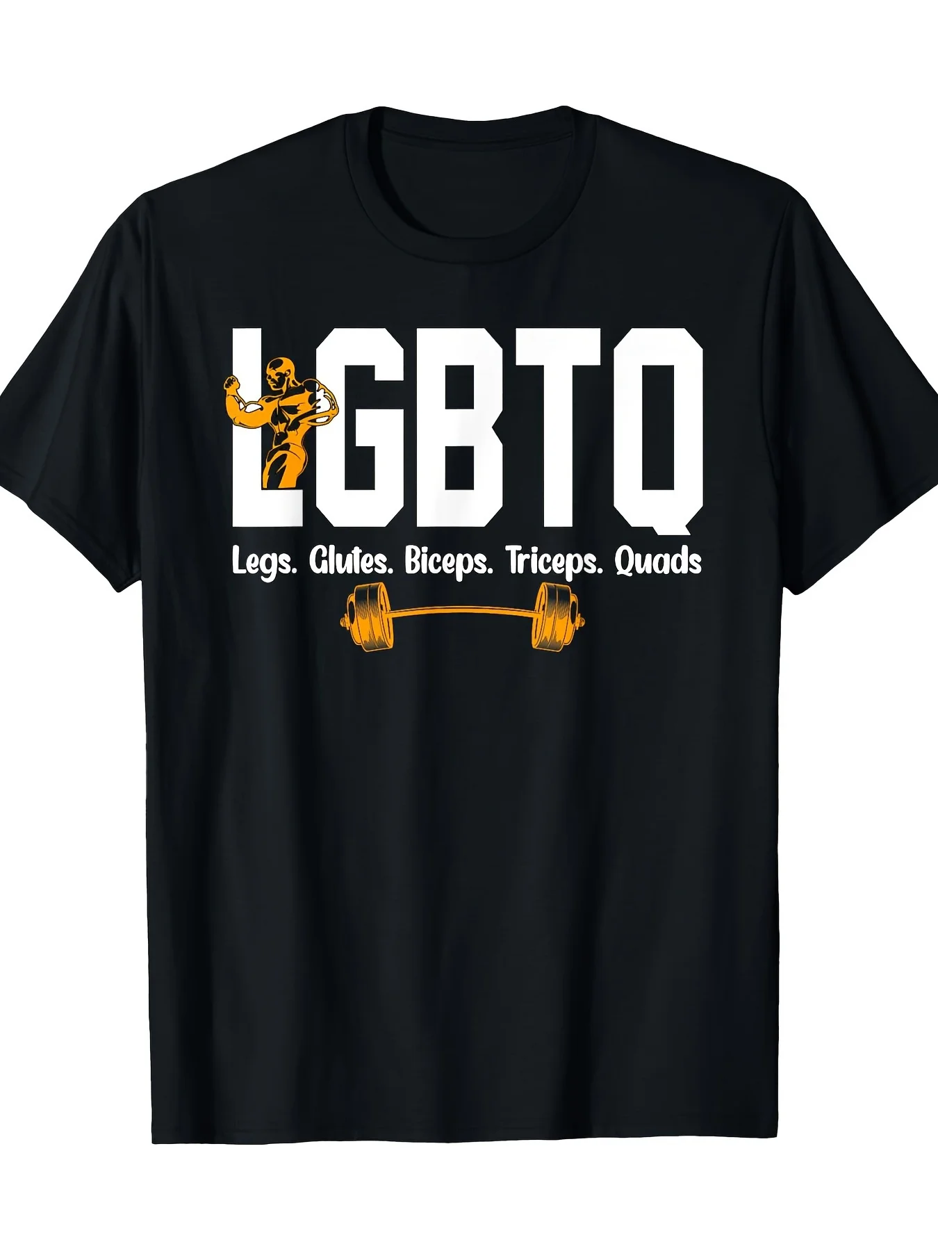 LGBTQ Pride Fitness T-shirt voor heren - Gedurfd letters en spierpatroon voor benen, heupen, armen, ch