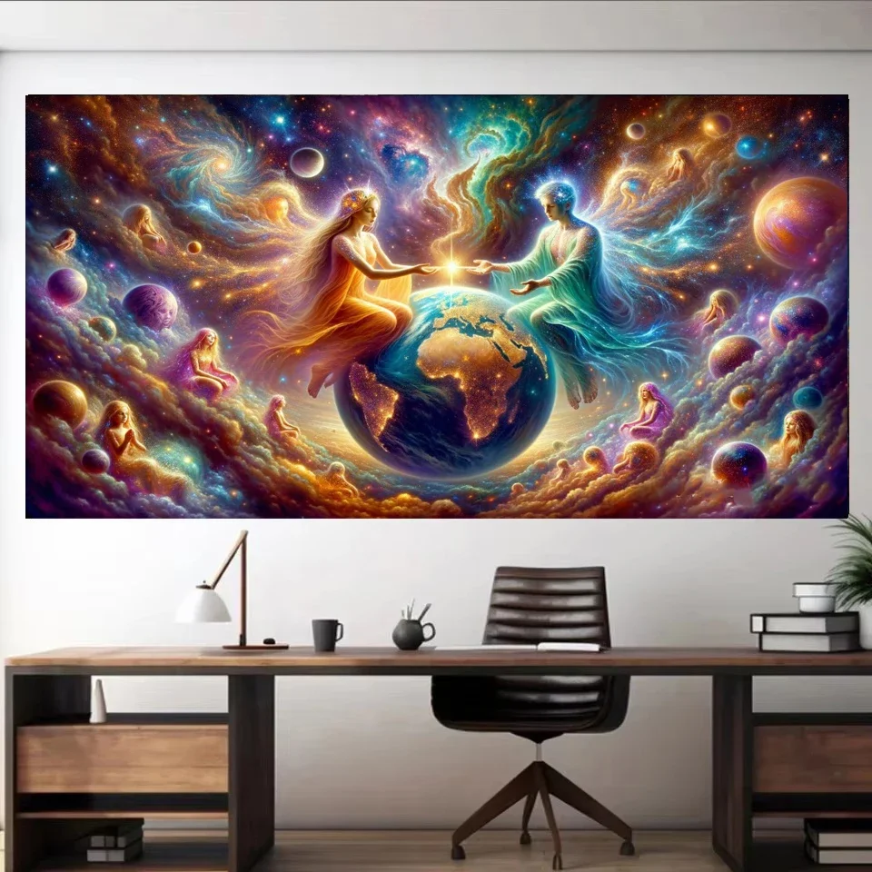 DIY 5D Large Diamond Painting Kits Mosaic Cosmic Woman And Man,Perfect Earth, Beautiful Earth Love Energy Diamond Embroidery