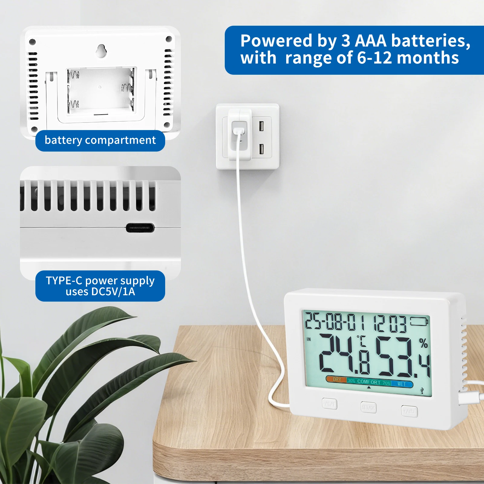 Registrador de temperatura y humedad USB TW21, dos sensores, descarga de datos, procesamiento de datos de alarma de alta y baja temperatura