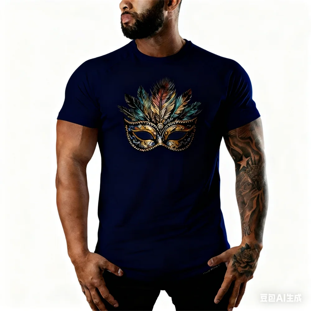 Brasilien Karneval Herren T-Shirt 3D Bunte Maske Gedruckt O-Ausschnitt Kurzarm Tops Freizeit Mode Karneval Party Unisex Kleidung