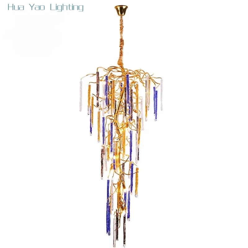 New G9 Branch Ceiling Chandelier For Duplex Villa Stairwell Hotel Aluminum Body Color Crystal Pendant Light Indoor Lighting