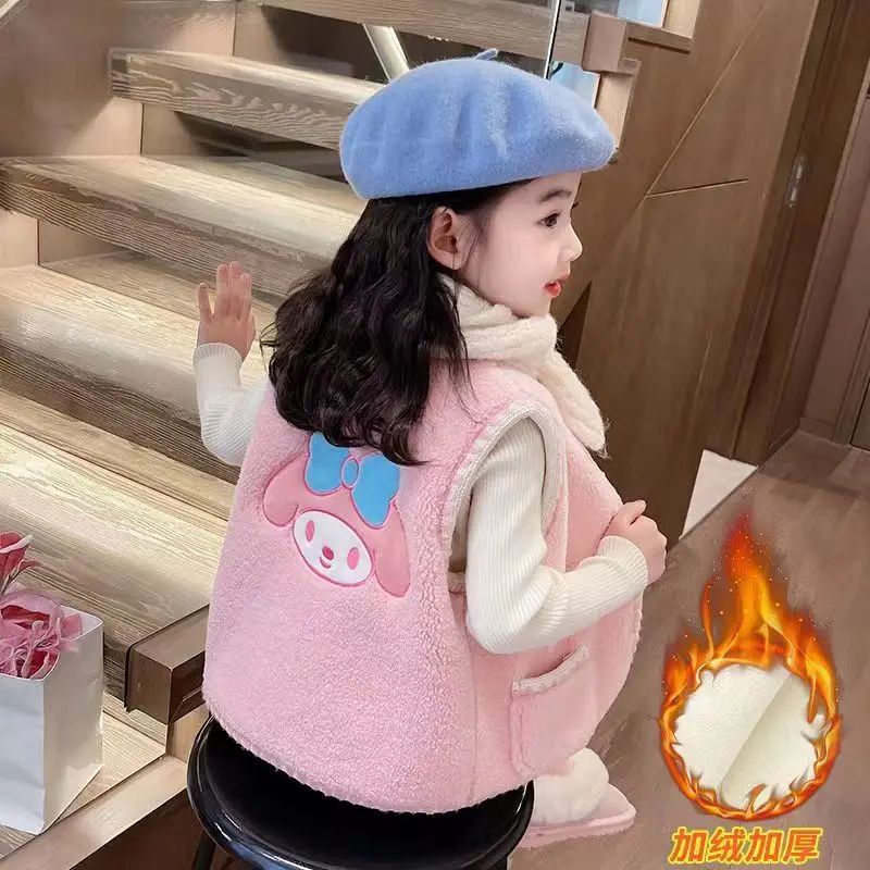 Sanrio Nieuwe Winter Meisjes Kasjmier Vest Vest Vest Kuromi Mijn Melodie Cartoon Buitenste Top Schattige Mode Meisjes Kleding Vakantie Cadeau