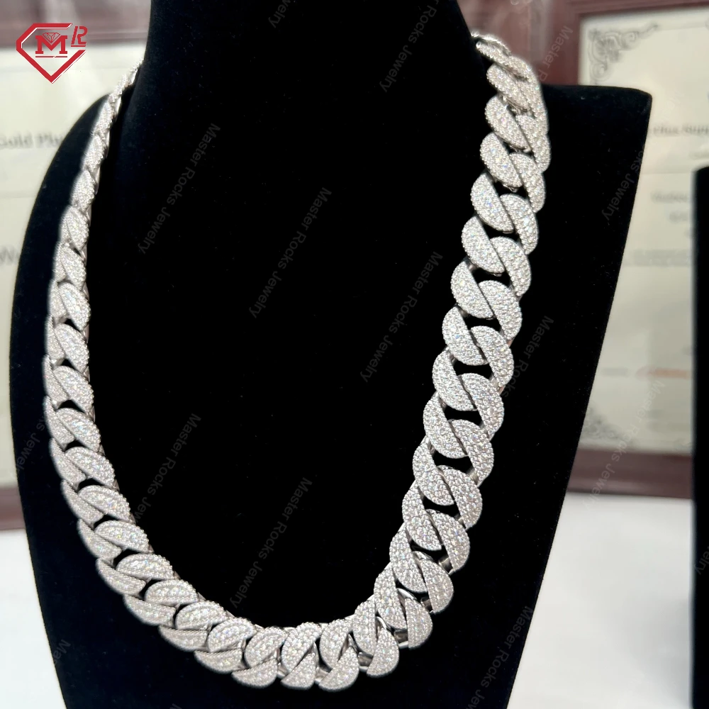 Luxury Cuban Link Chain 15mm 18mm Hiphop Iced Out 925 Sterling Silver Vvs Moissanite Miami Cuban Link Chain