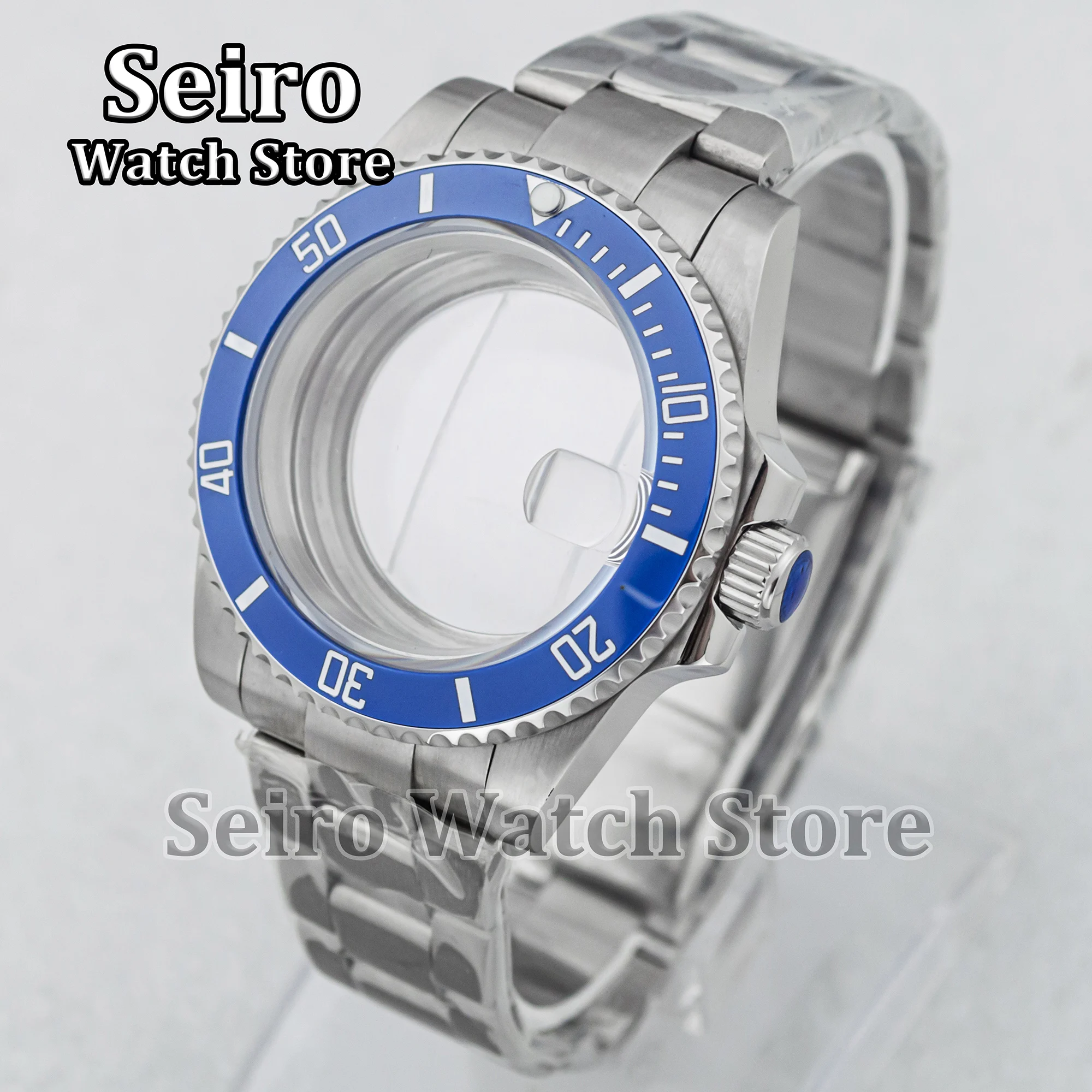 Silver 40mm NH35 Case 20mm Stainless Steel Strap Blue SUB 10ATM Waterproof for NH34 NH36 Movement Watch Parts Replacements