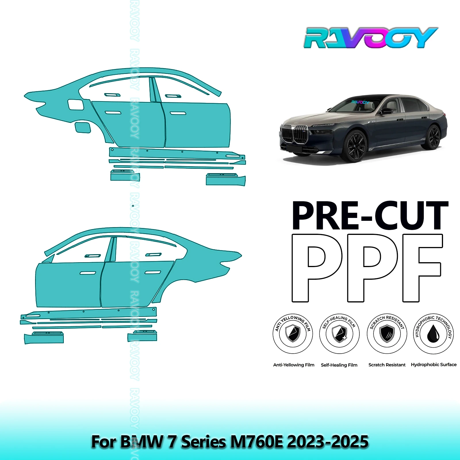 

For BMW 7 Series M760E 2023-2025 8.5mil Clear Matte Pre-Cut PPF Door & A/B Pillar Kit TPU Paint Protection Film Set
