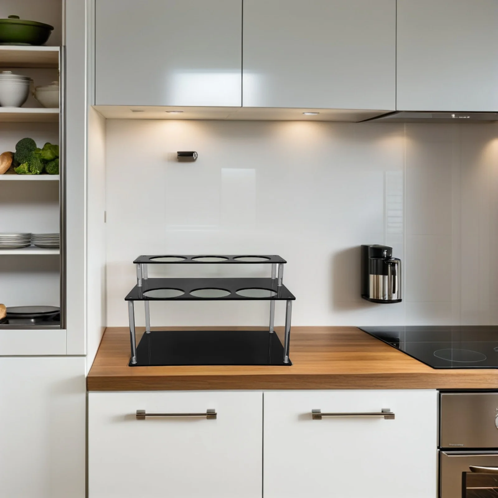 

Coffee Syrup Bottle Rack 2 Tier Acrylic Storage Stand Countertop Organizer for Coffee Bar Kitchen Condiments Wine Holder