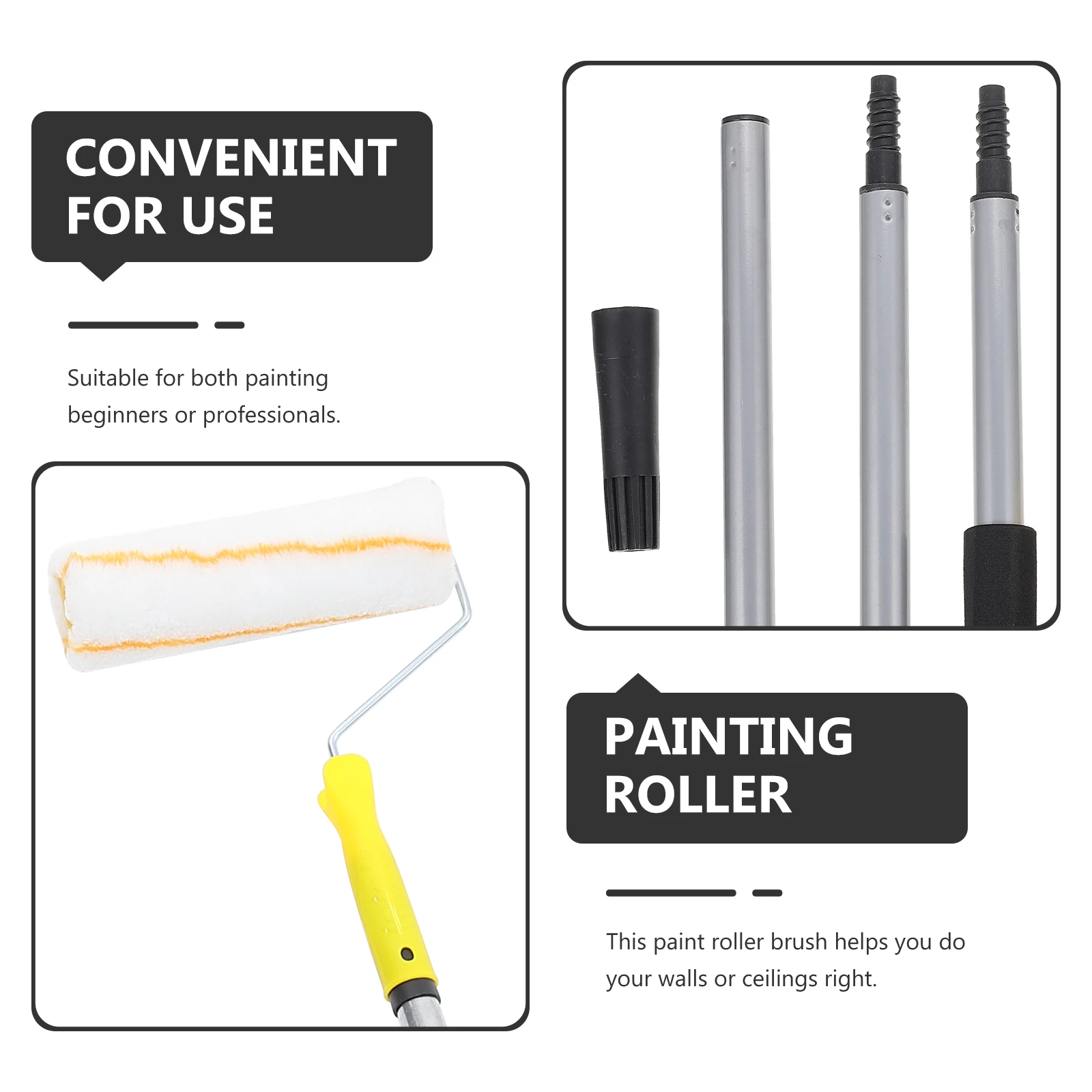 1 set Telescopic Rod Roller Brush Paint Home Accessory Fiber Detachable Professional Painting Tool Wall Ceiling Fast Coverage