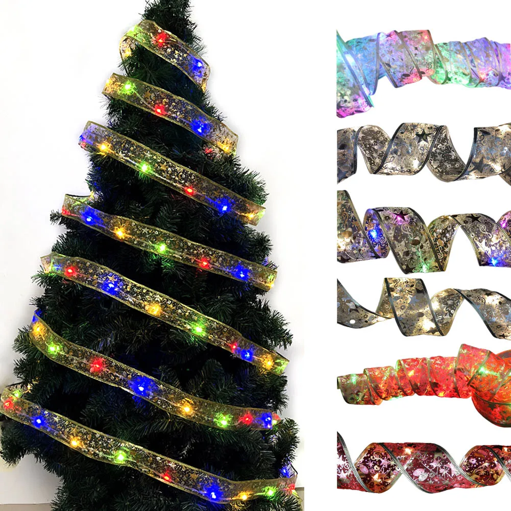 Light Strings Christmas Ribbon Bows With LED Christmas Tree Decorations 2023 For Home Staircase Outdoor Decor 2M 20 LED Light