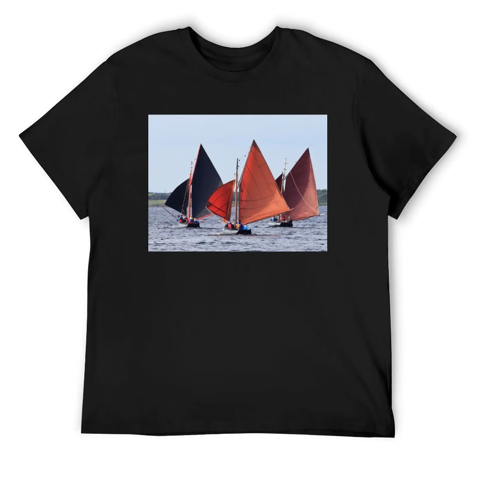 Three Irish boats (Galway Hookers) with red sails T-Shirt customs shirts graphic new edition vintage graphic tee Men's t-shirts