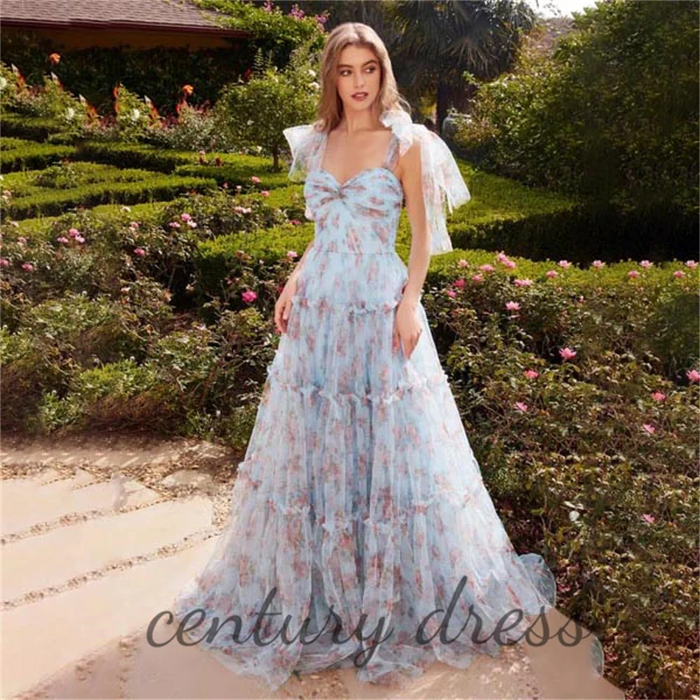 

Customized Spaghetti Strap Evening Dress Flower Print Charming Zipper Prom Dresses Floor-length Party Gown вечернее платье