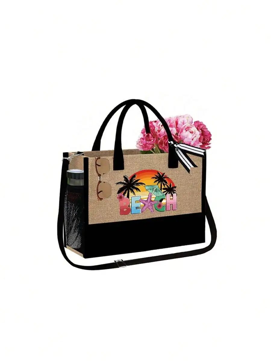 Beach Tote Bag Set With Sun Visor Hat And Cosmetic Pouch view 2