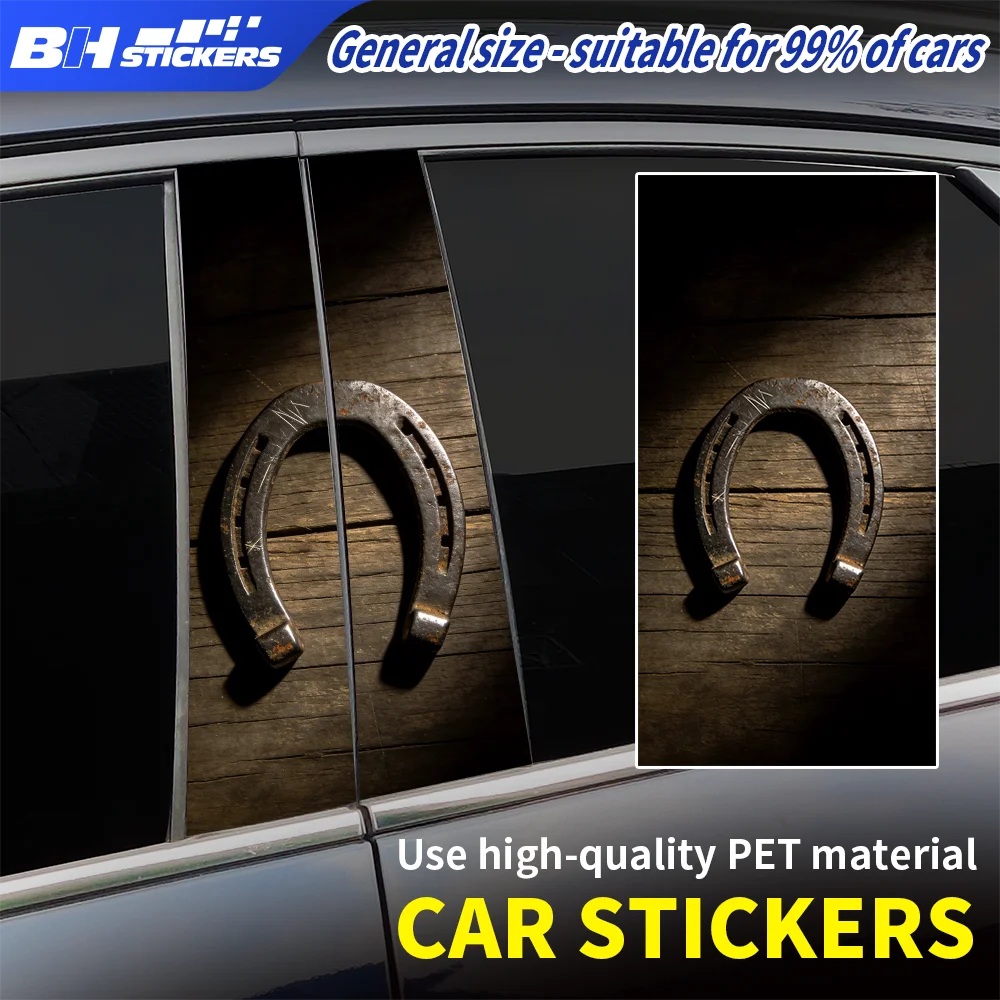 

Lucky Horseshoe Car Sticker B-Pillar Vintage Wood Grain Decal Good Luck Symbol Waterproof Vinyl Auto Body Decoration Accessories