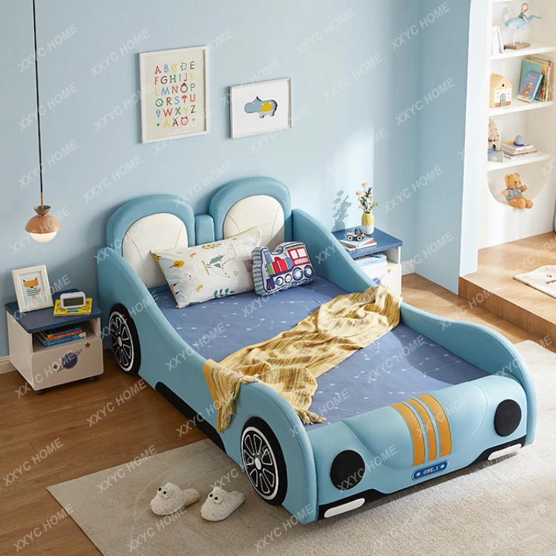 Children's Car-like Bed with Fence Creative Bedroom Boys Double Running Lathe