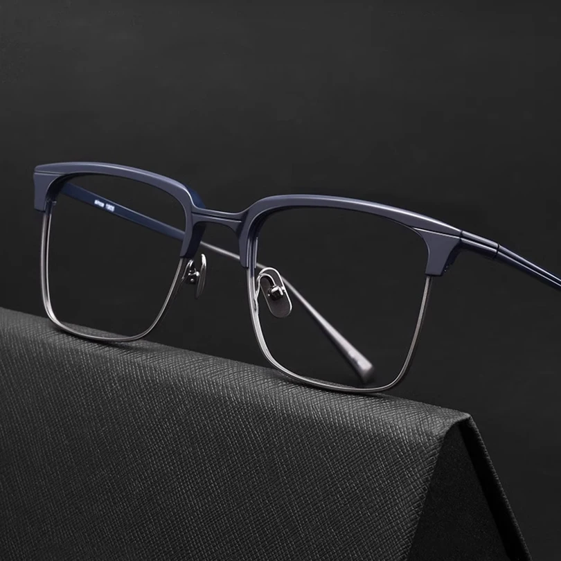 

Pure Titanium Half Frame Business Black Eyeglasses Frames Men Anti Blue Light Reading Glasses Men's Prescription Myopia Glasses