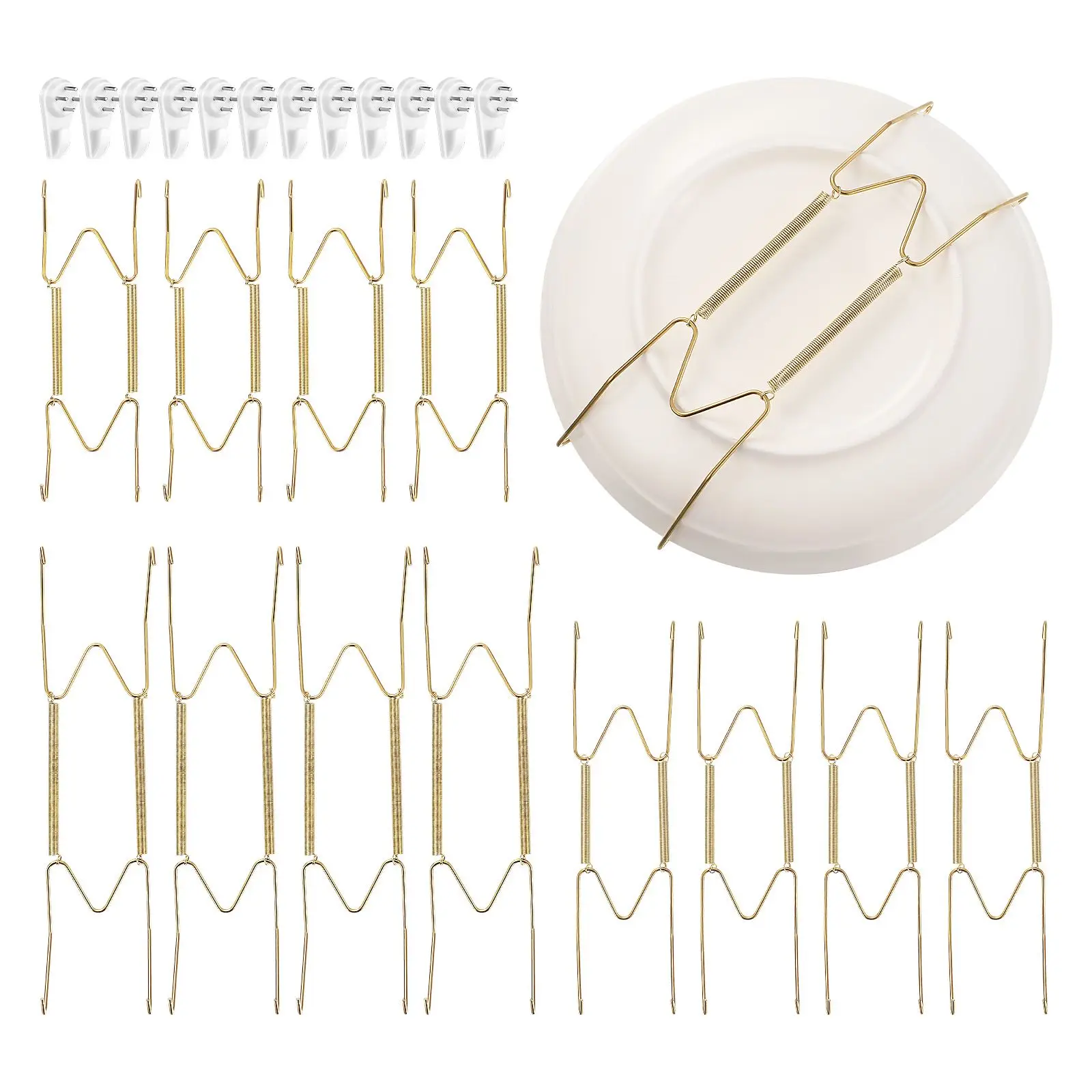 

12 Pcs Invisible Spring Hanging Hook 6 8 10 Inch Plate Hangers Wall Decor Ceramic Steel Display Holders Small Platter
