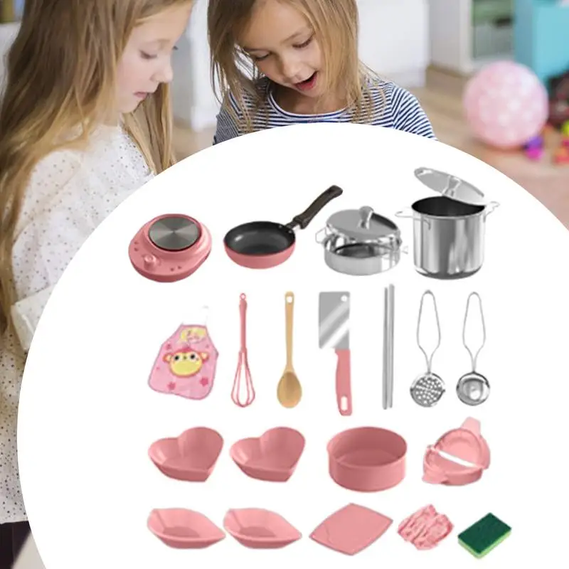 Juego de 22 Uds de juguetes de cocina para niños, utensilios de cocina pequeños realistas, accesorios para niños, aprendizaje seguro en el aula