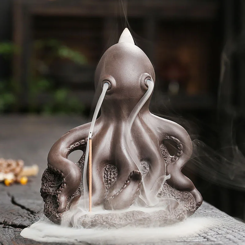 

Purple Clay Aromatherapy Burner Creative Octopus Ocean Animal Backflow Incense Burner Craft Ornament