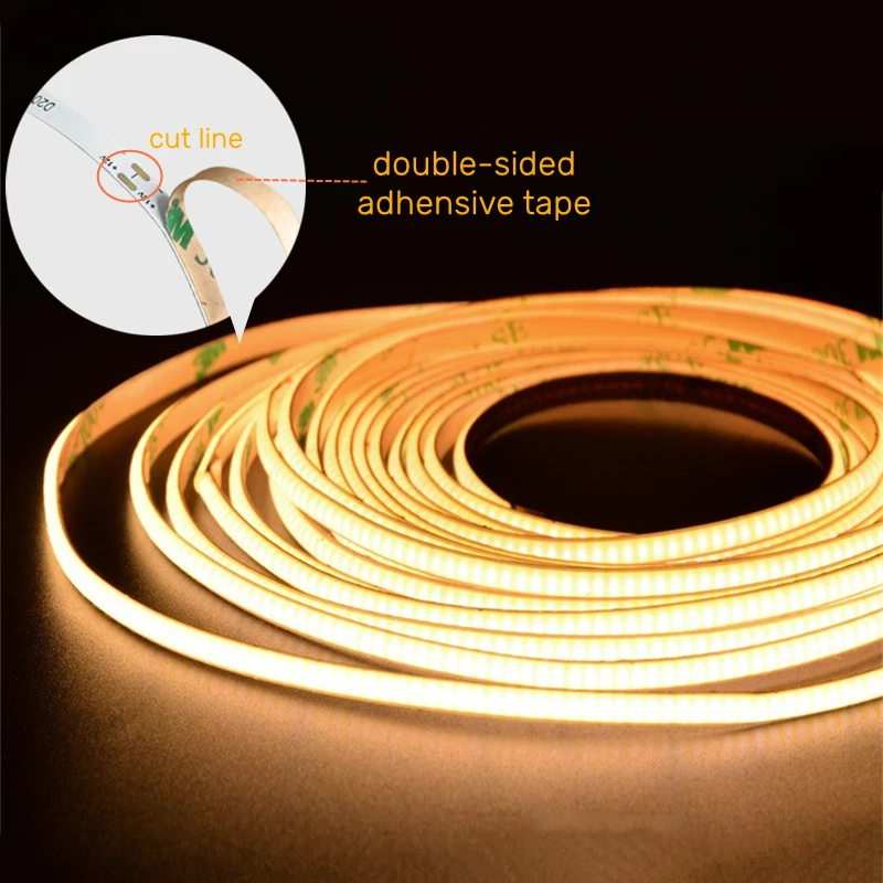 4mm Width COB LED Strip Lights Flexible Ultra Slim Colorful DC12V 480Led/M High Density Ribbon TV Backlight Linear Tape Lighting