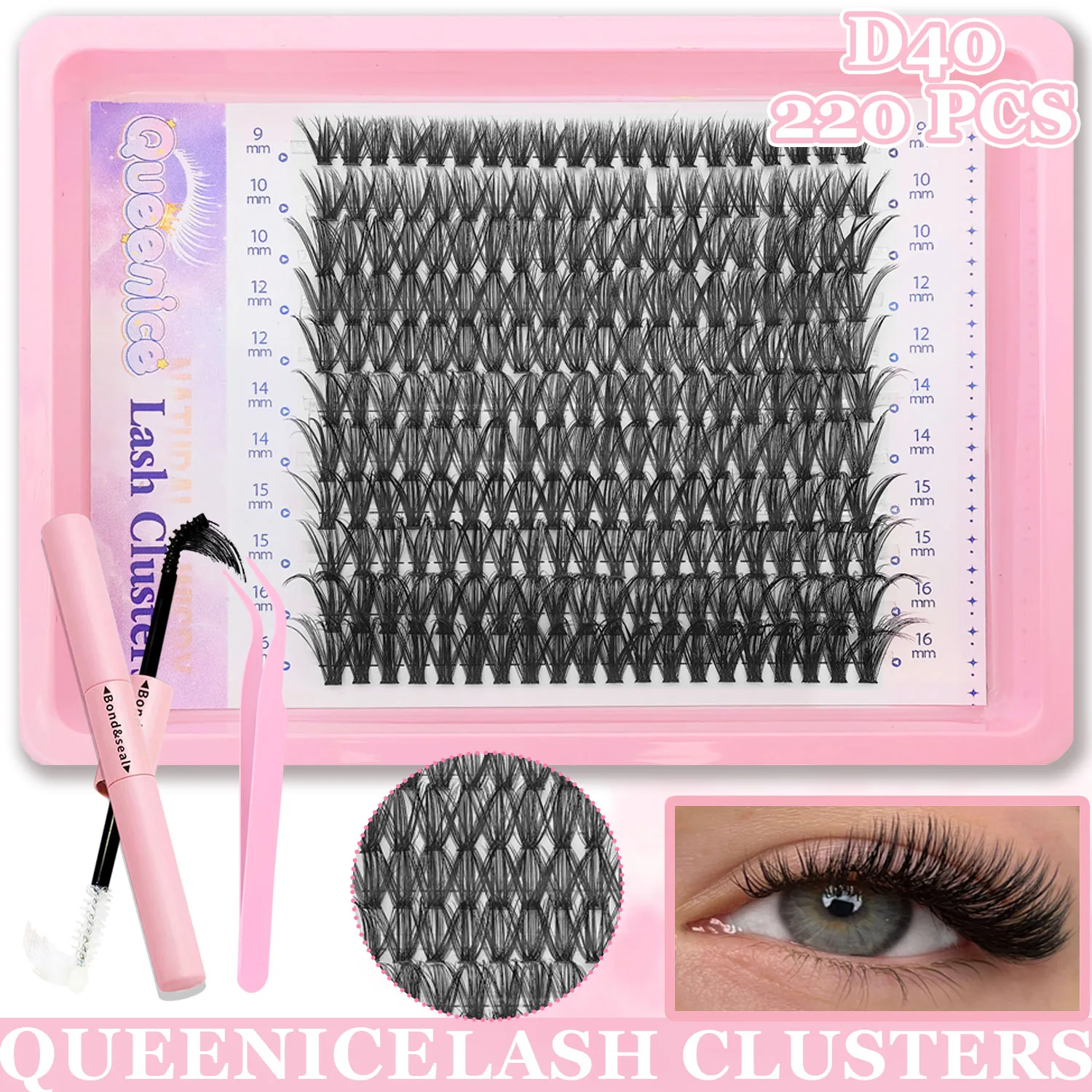 DIY wimperverlengingsset Individuele wimpercluster Mix wimperclusters met wimperbinding en afdichting en wimperaccessoires