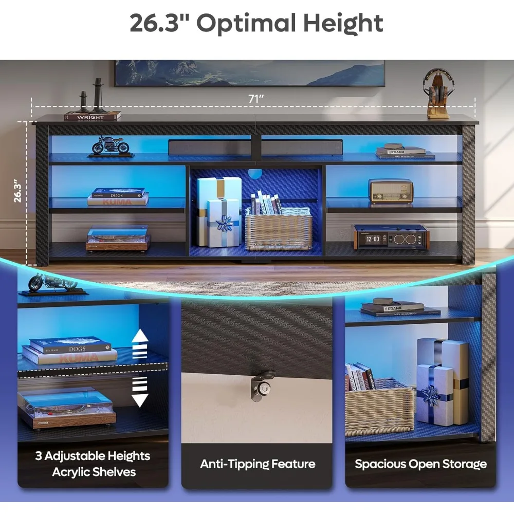 مركز ترفيهي حديث لـ 75 تلفزيونًا LED، وحدة تخزين للألعاب، وخزانة تلفزيون مع مساحة لجهاز PS5