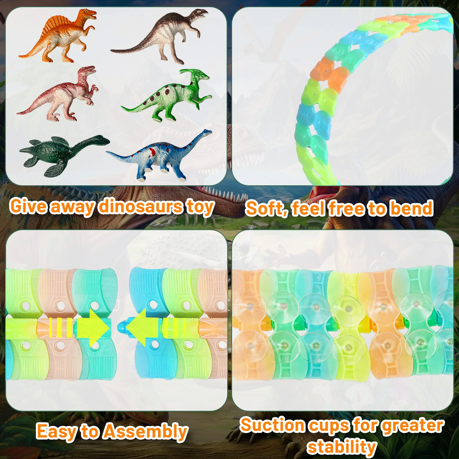 178PCS ฉากไดโนเสาร์ Luminous Track Car