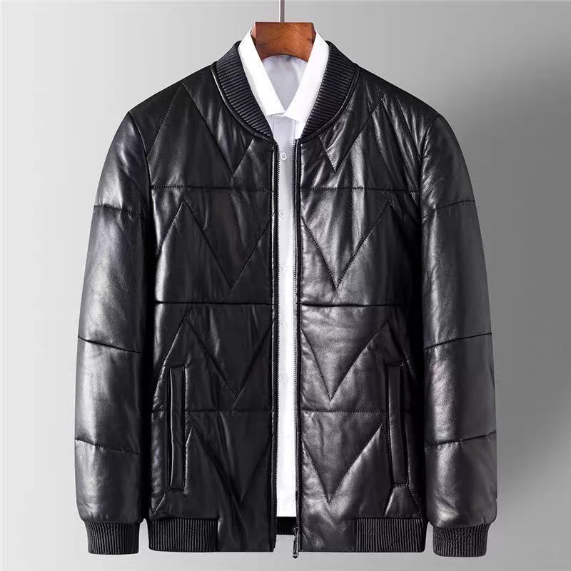 

Men's Winter Thickened Cotton Jacket Slim Fit Baseball Collar Fashionable Motorcycle Style Zipper Closure Long Sleeve Coat