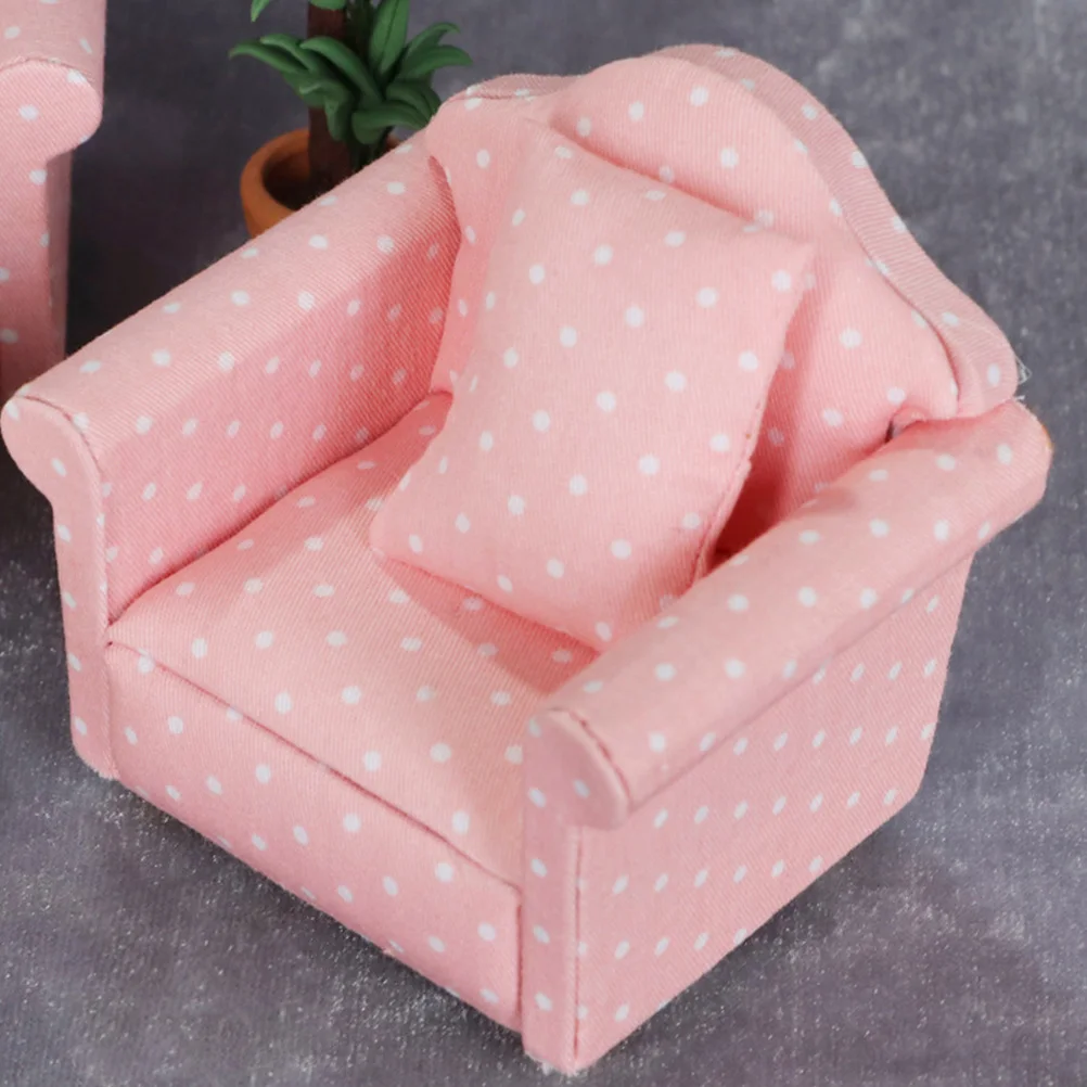 1pc Pink Polka Dot Playhouse Furniture Accessory Kids Mini Wooden Sofa Playhouse Sofa Decor Desktop Ornament Gift For Mini House