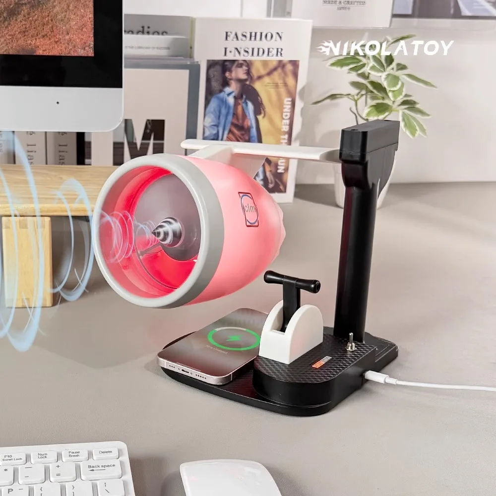 

Desktop aircraft turbofan-shaped fan equipped with humidification spray wireless charging mobile phone gift for friends