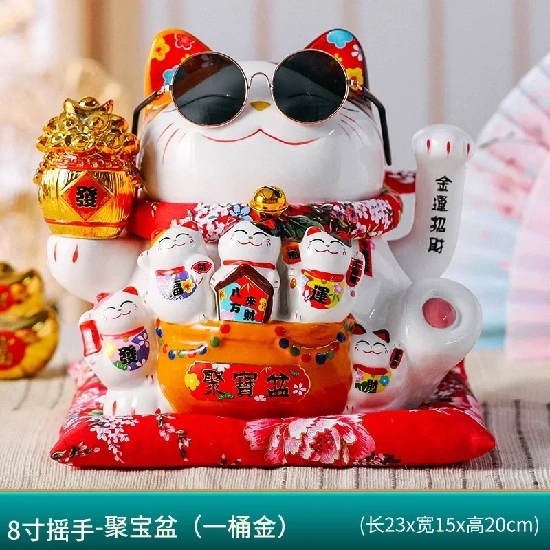 8-inch shaking hand lucky cat ceramic ornaments large and small shop opening cashier front desk creative gifts