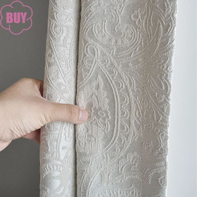 French Curtains for Living dining Room Bedroom Cotton Linen Cashew Flower Jacquard Curtain Thickening Cream White French Window