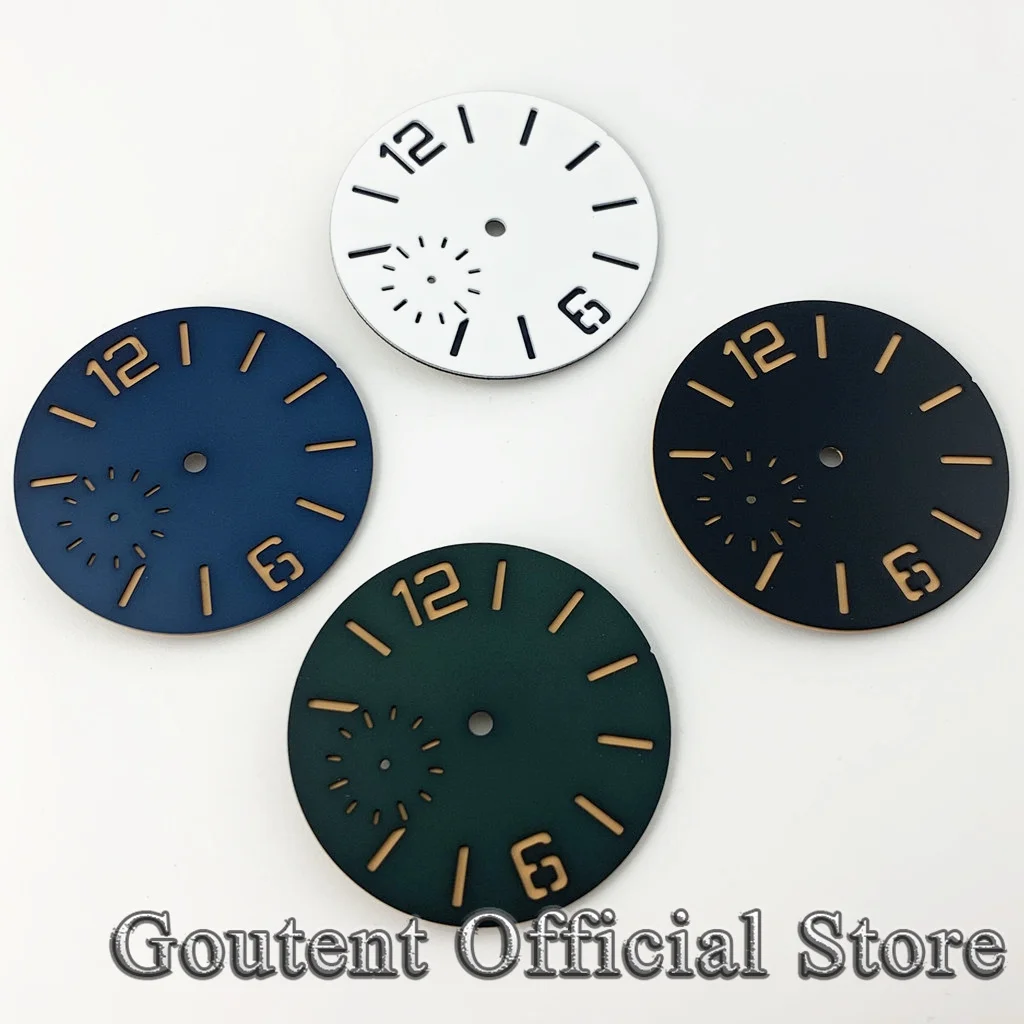 Goutent 38.5mm Blue Green Black White Sterile Watch Dial Orange Marks Fit ETA 6497 Seagull ST36 Movement Watch Faces