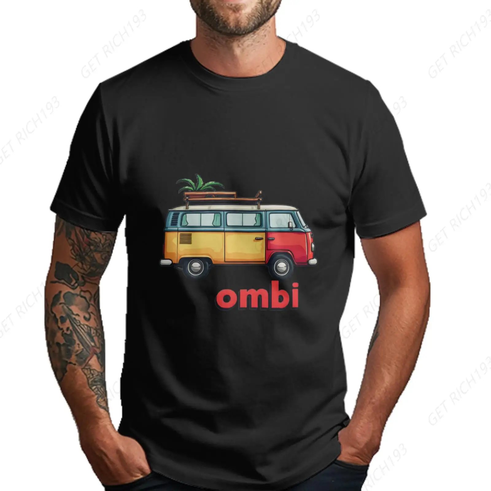 Yellow Red Vw Camper Van Palm Tree Graphic Soft Breathable Men'S Round Neck Women T-Shirt Tropical Vibes view 2