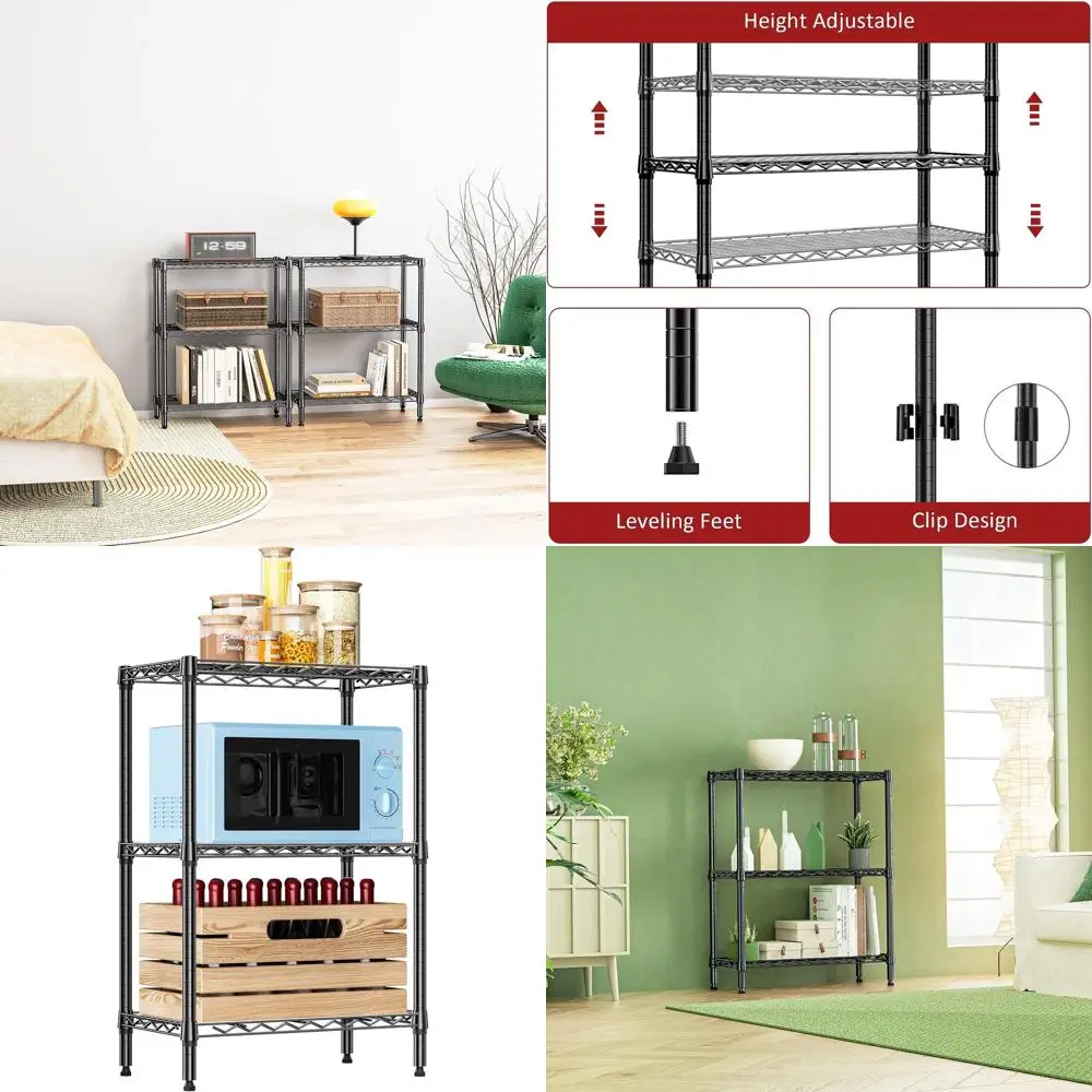 

3-Tier Heavy Duty Steel Storage Rack, Wire Shelving for Kitchen, Pantry, or Office, 750 lbs Capacity, Black