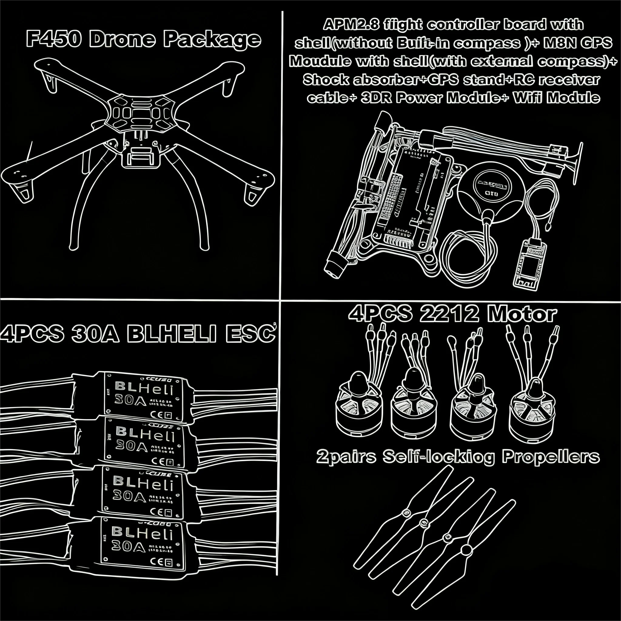 

Комплект дрона F450 с рамой 450 для APM PIXHAWK 4-осевой радиоуправляемый мультикоптер Quadcopter Heli Multi-Rotor с шасси