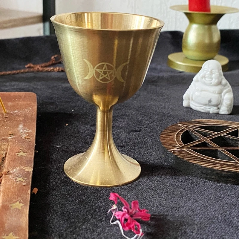 Ritual Cup Altar Goblet Wicca Gold Plating Brass Ceremony Moon Divination Astrological Tool Witchcraft Prop Drop Shipping