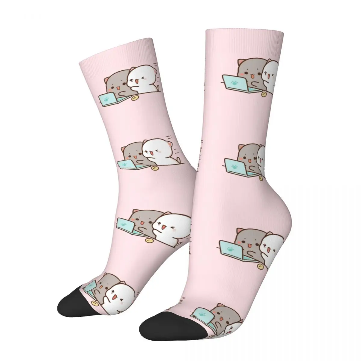 Crazy Design Peach Cat Sweet Computer Goma Skateboard Socks Mocha Bear Cute Polyester Middle Tube Socks for Unisex Breathable