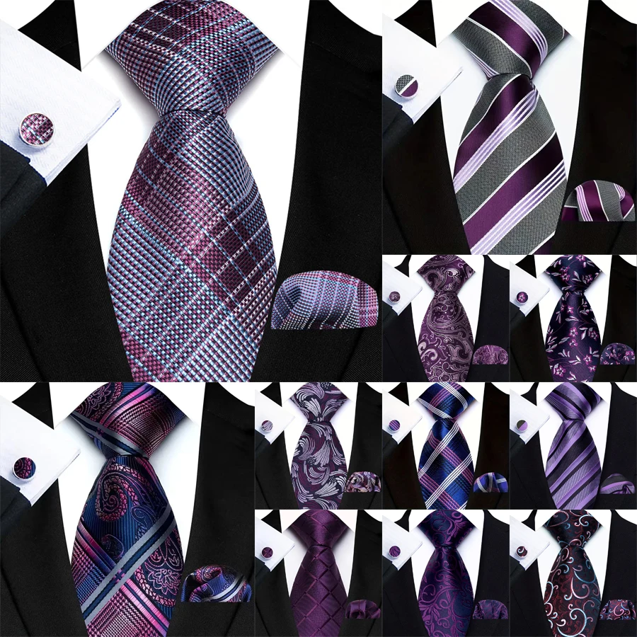 Conjunto de gemelos y pañuelo de corbata púrpura de lujo para hombre, corbata de Jacquard Lila violeta de 8CM para hombre, accesorios para fiesta de negocios y boda, regalo