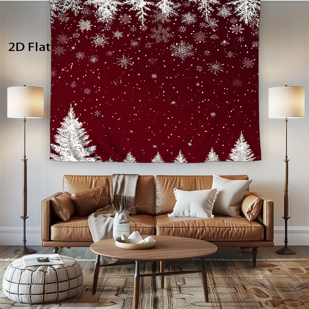 1pc Large Red & Snowflake & Pine Tree Christmas Tapestry - Elegant Winter Wall Hanging Decor with Deep Red Background, Durable P